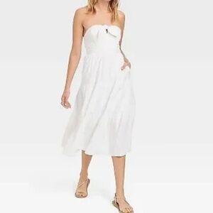 Strapless White Midi Dress 100% Cotton